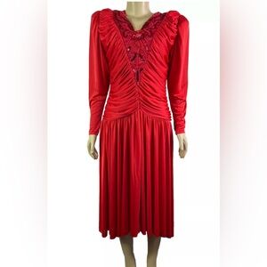 Claraluna Originals By Sancor  Of California Embellished Vintage Red Dress Sz 14